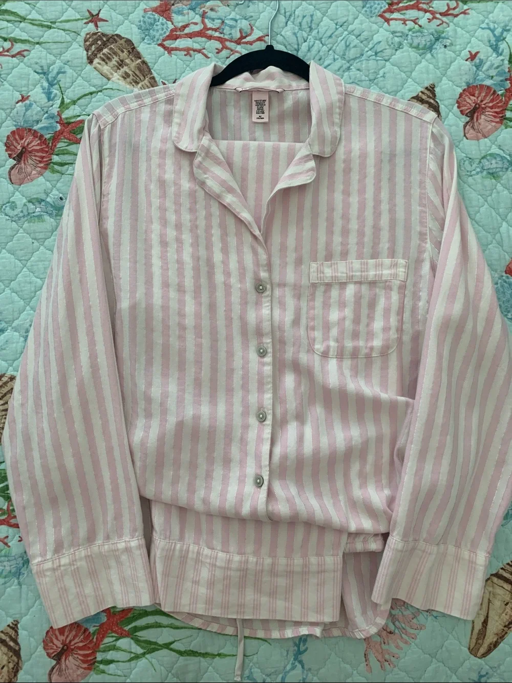 Victoria's Secret Pink and White Striped Button-Up Pajama set Like New - Picture 1 of 5